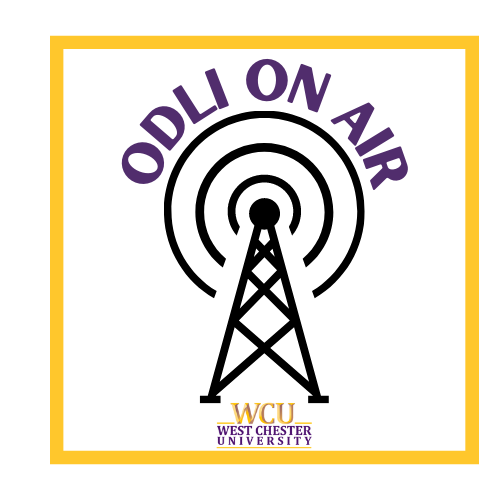 ODLI on Air over a radio broadcast tower over WCU West Chester University logo