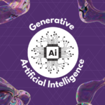 Generative Artificial Intelligence with a microchip, labeled with AI and circuits coming off of it.