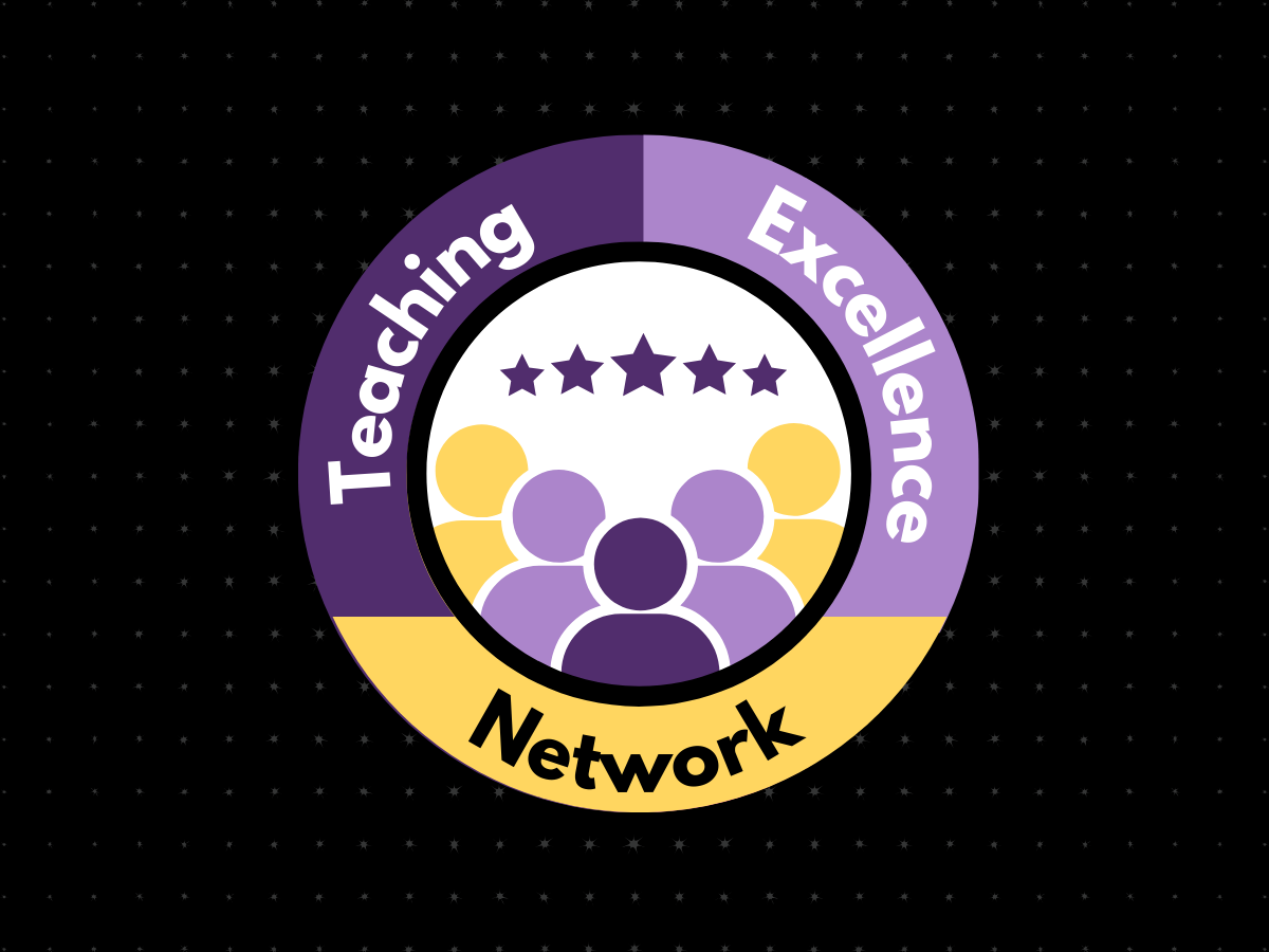 Teaching Excellence Network in a circle around five stars above six people icons.